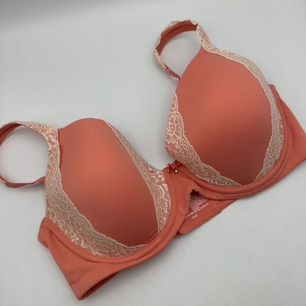 Soma 34DD Embraceable Full Coverage Lace Trim‎ Bra Pink Peach Floral Lace
